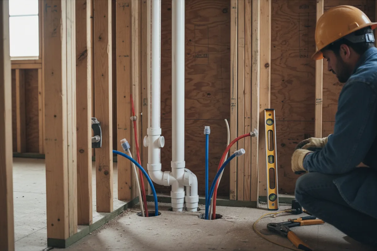 Drain and supply rough-in during Sump Pump Repair in Browns Mills